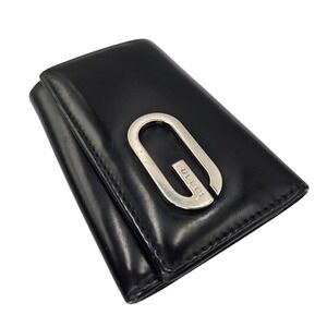 Gucci Vintage Black Leather 6 Hook Key Case Holder Silver G Logo Made in Italy